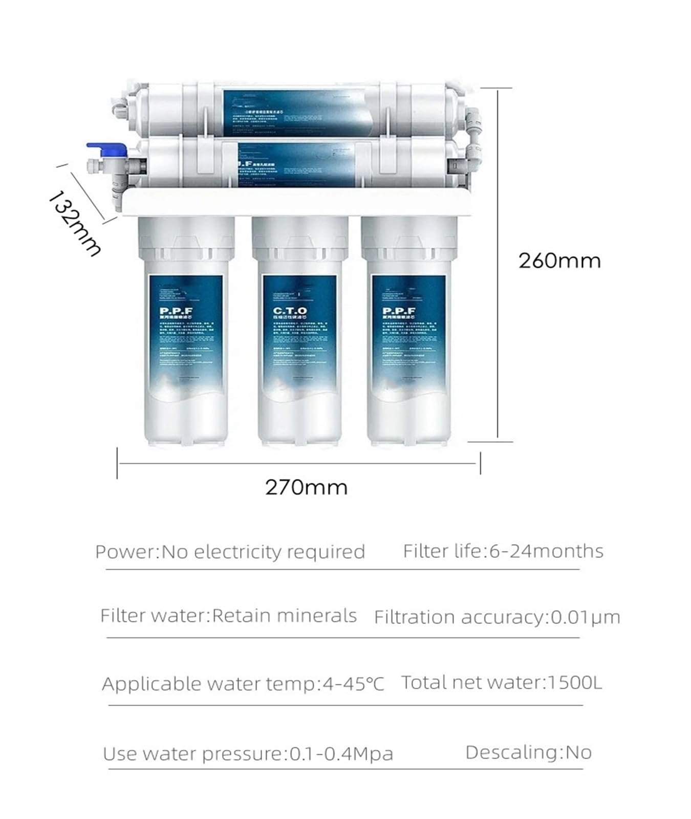 de filtro agua 3 + 2, purificación del potable 5 etapas for cocina doméstica con Kit cartucho Ta para toda la Casa(Water Purifier)