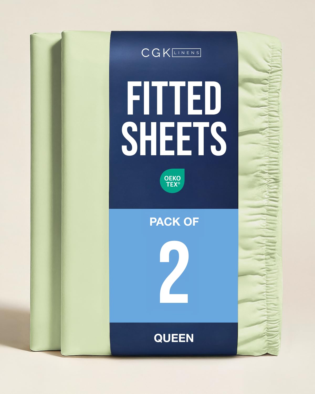 Queen Fitted Sheet - Pack of 2 Fitted Bottom Sheet - Light Sage Green