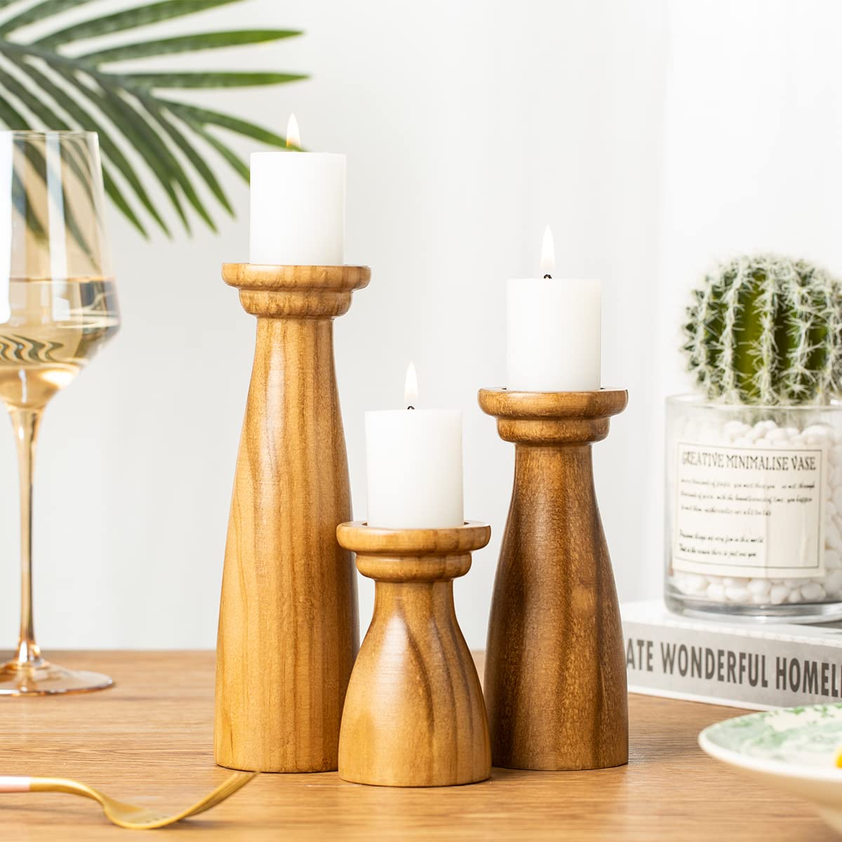 Wooden Candle Holder, Rustic Candle Holder Set of 3, Farmhouse Candle