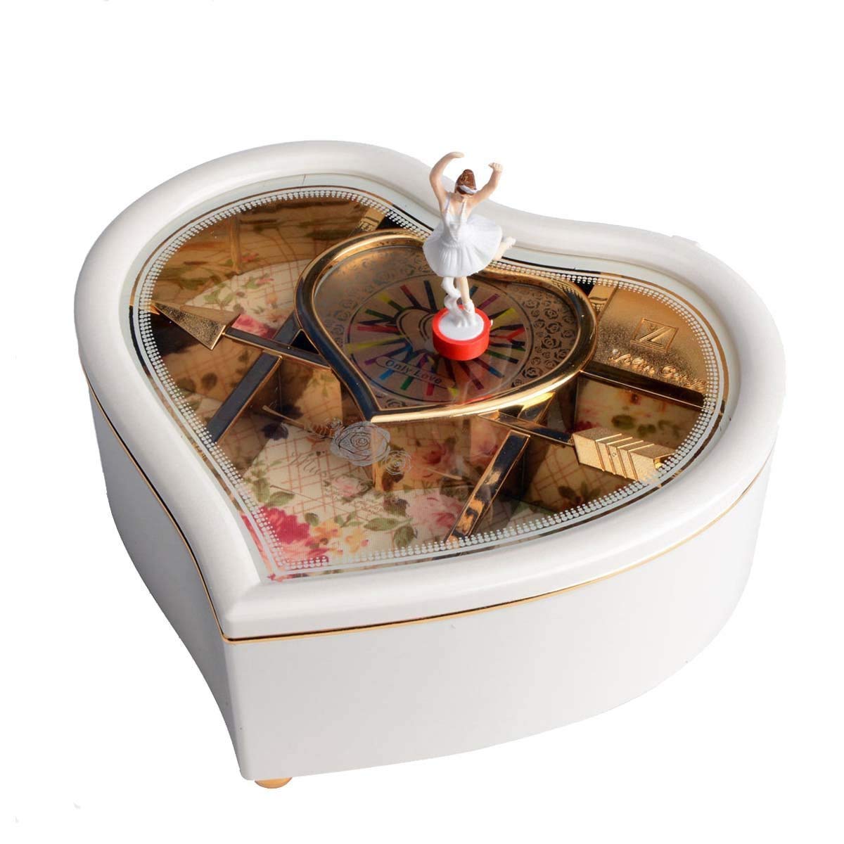 UotyleMusical Jewellery Box Heart Shaped Music Box Dancing Ballerina Black Storage Case for Girls Women