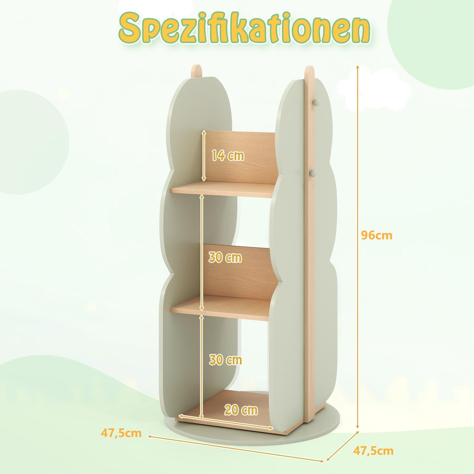 COSTWAY Bücherregal Kinder, drehbares Kinderregal mit 3 Ebenen & 5 offene Fächern, Regal Kinderzimmer, Drehregal Spielzeugregal freistehend für Kinderzimmer, Spielzimmer, Wohnzimmer, Kindergarten