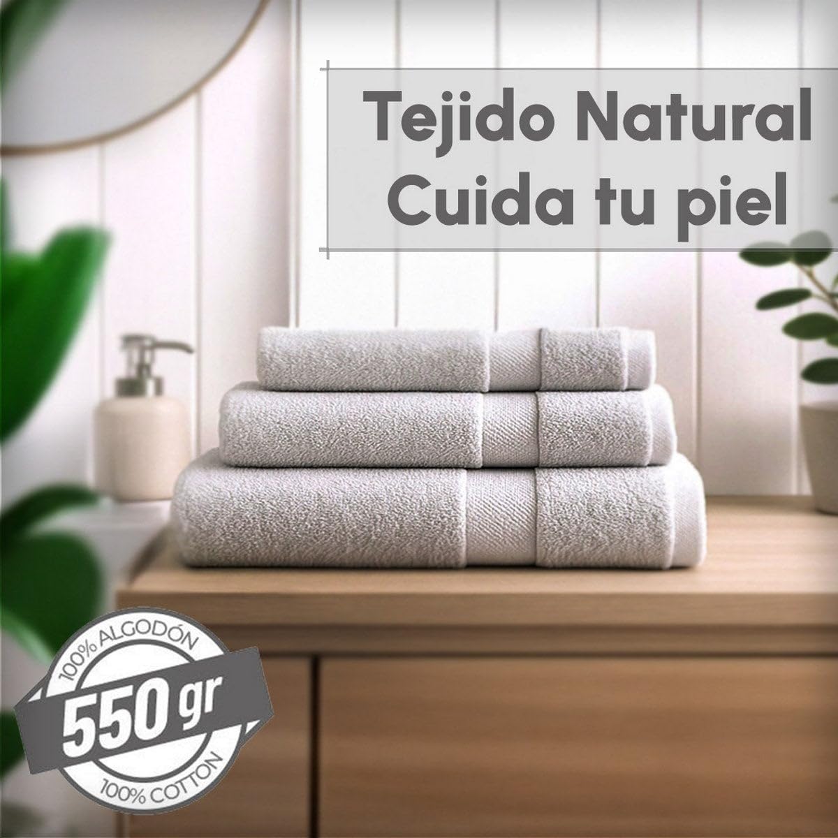 Juego de 8 Toallas de Ducha Gris Claro 100% algodón Rizo de 140x70 cm | Tejido suave de gran gramaje con alta absorción. Aptas para lavadora, de uso diario.