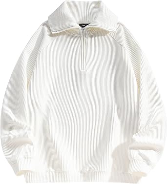 Sweatshirt, Mens, Autumn Clothing, Long Sleeve, Sweater, Half Zip, Top, Ribbed Sleeves, Three-dimensional Fabric, Fall and Winter, Slightly Thick, Plain, Casual, Loose, Collared, High Neck