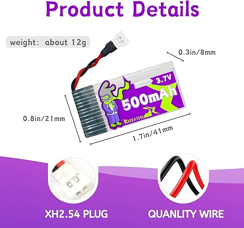 Miniatura 4 de Batería LiPo de 500mAh 3.7V 702035 con Molex XH2.54Molex Plug,Compatible con DEERC F35, para LEAMBE P-40 WarhawkHolystoneLEAMBE P-40 Warhawk RC