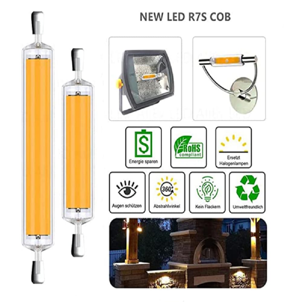Żarówki LED R7S, 78mm, zmienne, 10 W, 118m, ciepła biel, 3000 k, 1000 lm, podwójna końcówka COB LED, reflektor liniowy R7S, światło bez migotania, zimna biel, 118 mm-4 sztuki