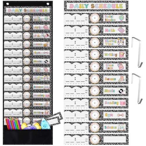 Chiisong Daily Schedule Chart Classroom Calendar,Black and White Stylish