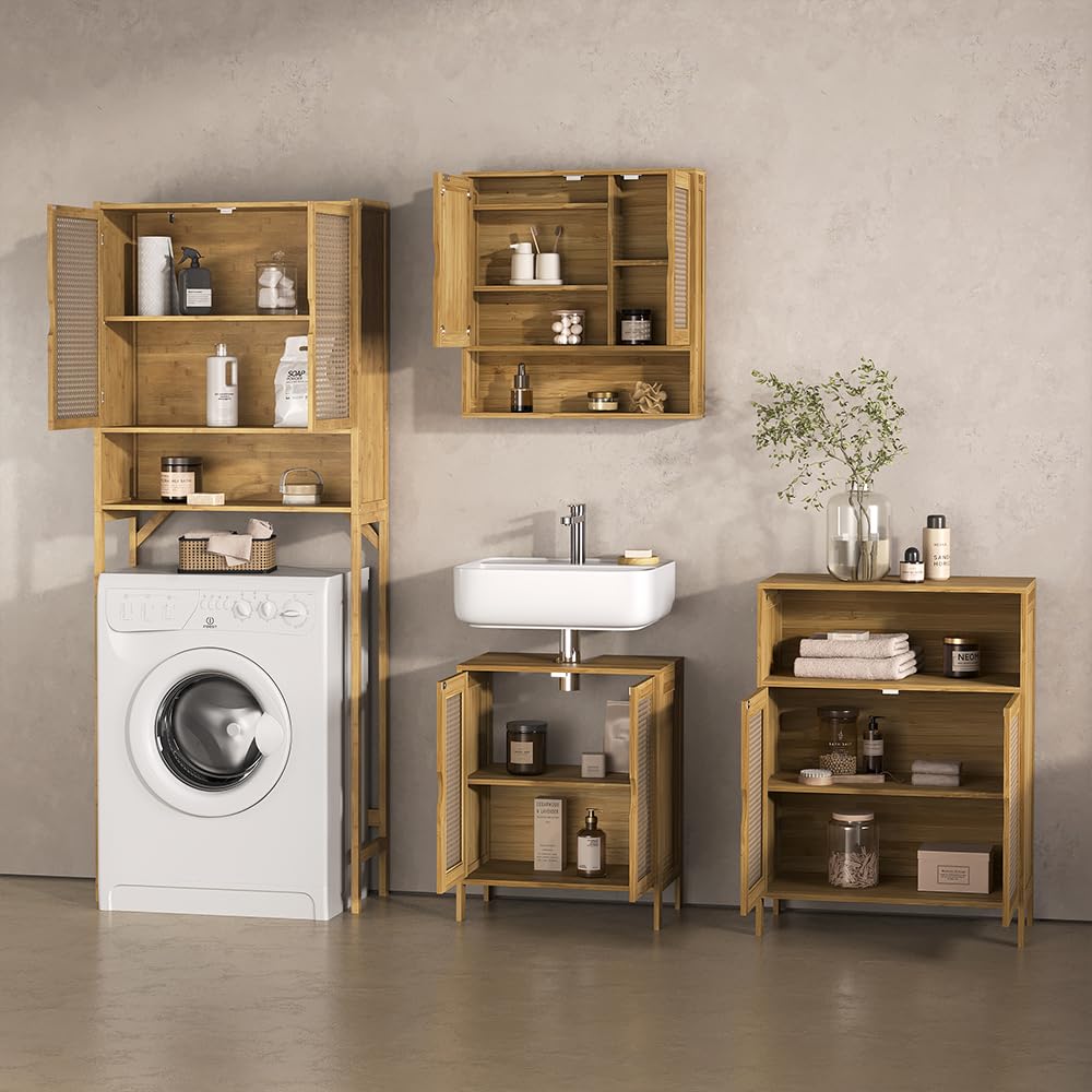 Livinity Armario para Lavadora Mincio, Bambú/Roble Artesanal, 66 x 168 cm