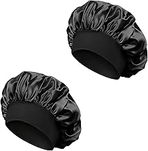 2 Pairs Satin Night Hat, Protection for Curly and Long Hair Anti-Frizz for Sleep and Daily Care, Adjustable Cap with Wide Elastic Band