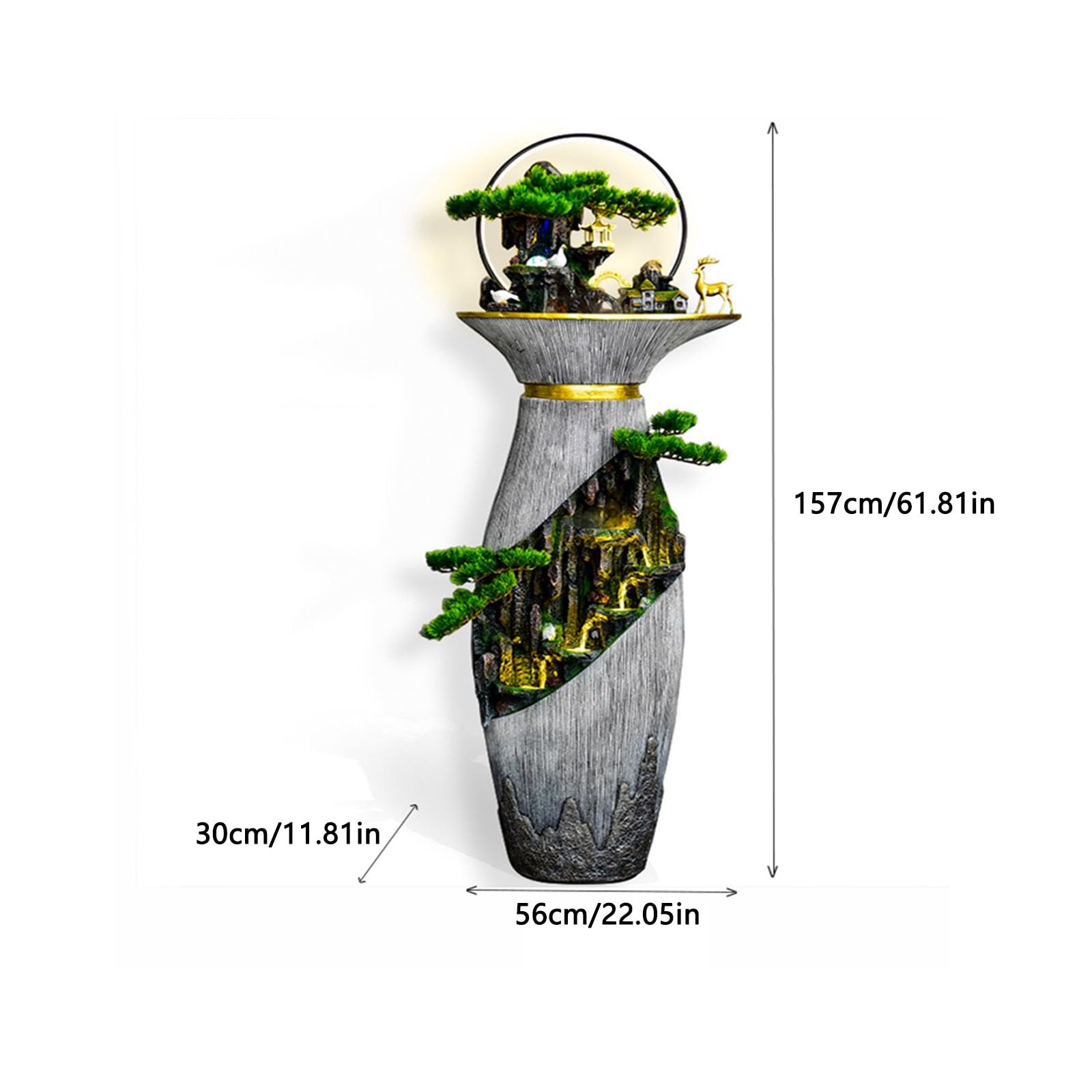 Jingzai202405 Indoor Floor Fountain Large Indoor Floor Fountain, Resin Water Bottle Garden Fountain with LED Light, Chinese Fengshui Lucky Indoor Fountain, Home and Office Decoration Water Fountain