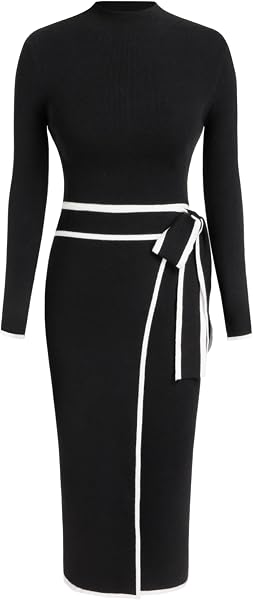 CIDER Long Sleeve Mock Turtleneck Bow Tie Midi Dress