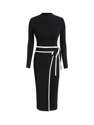 CIDER Sweater Dress for Women Long Sleeve Dress Mock Turtleneck Bow Tie Midi Work Dresses Old Money Dresses