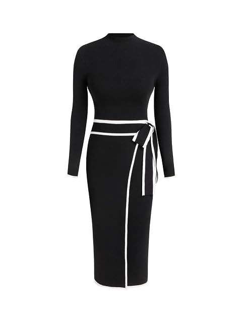 CIDER Sweater Dress for Women Long Sleeve Dress Mock Turtleneck Bow Tie Midi Work Dresses Old Money Dresses