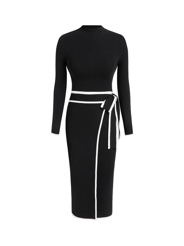 CIDER Sweater Dress for Women Long Sleeve Dress Mock Turtleneck Bow Tie Midi Work Dresses Old Money Dresses