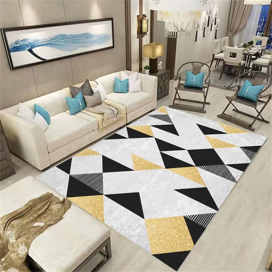Tapis de salon noir 120x190cm à motif géométrique moderne