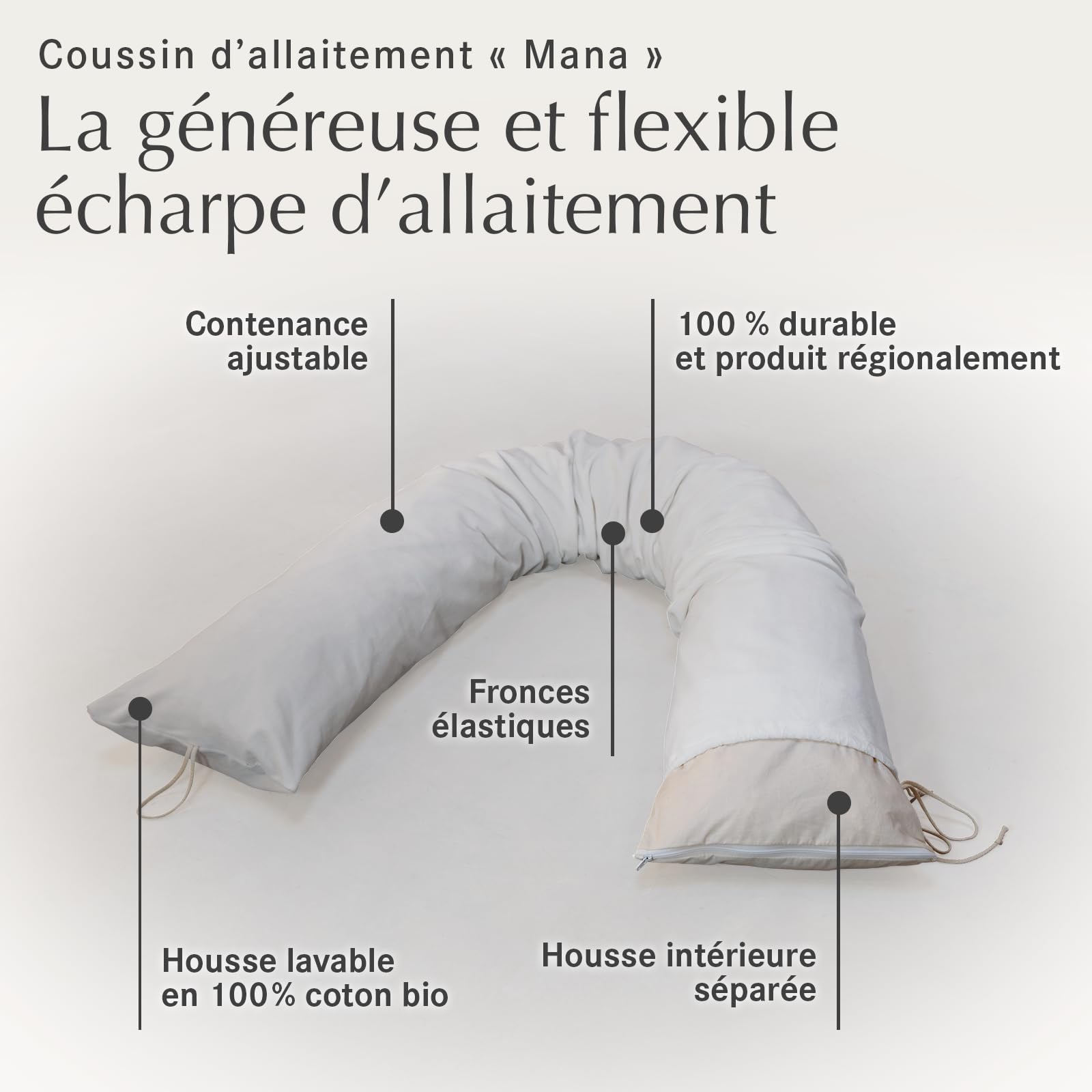 allnatura Coussin d’Allaitement en Balle d’épeautre Mana – Fabriqué en Allemagne – Coussin de Grossesse, Garni à 100% de Balle d’épeautre Bio kbA Housse en Percale Bio en Coton – Lavable à 40 °C