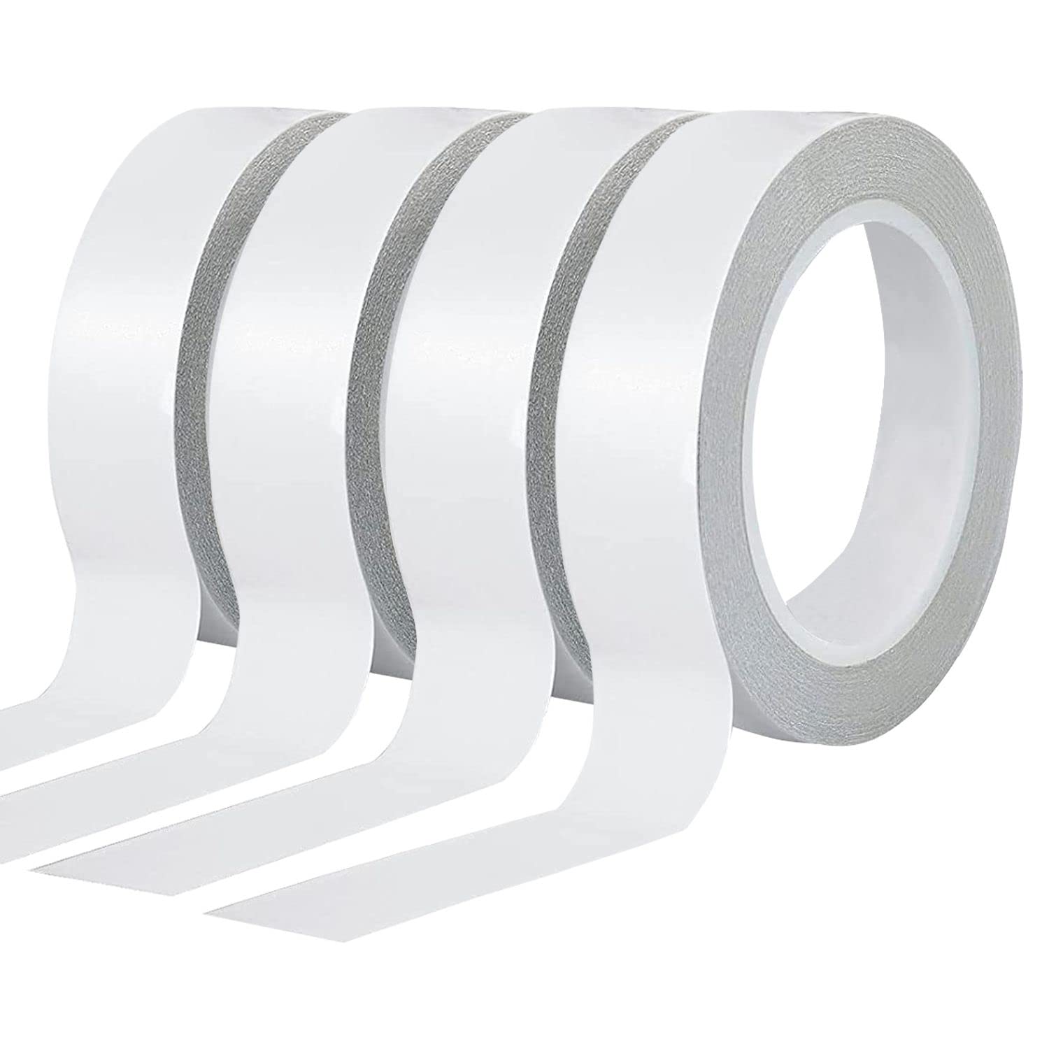 Zyilan Thin Double Sided Tape for Crafting, Card Making, Gifts, Scrapbooking, Office School Stationery Supplies, Hand Tearing, Paper Backing (4 Rolls, 1" x 32 Yards Per Roll)