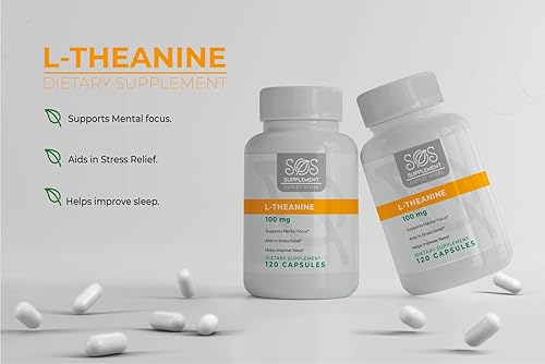 Vista 4 de SOS L-teanina, suplemento de enfoque de apoyo cerebral, 100 mg, 120