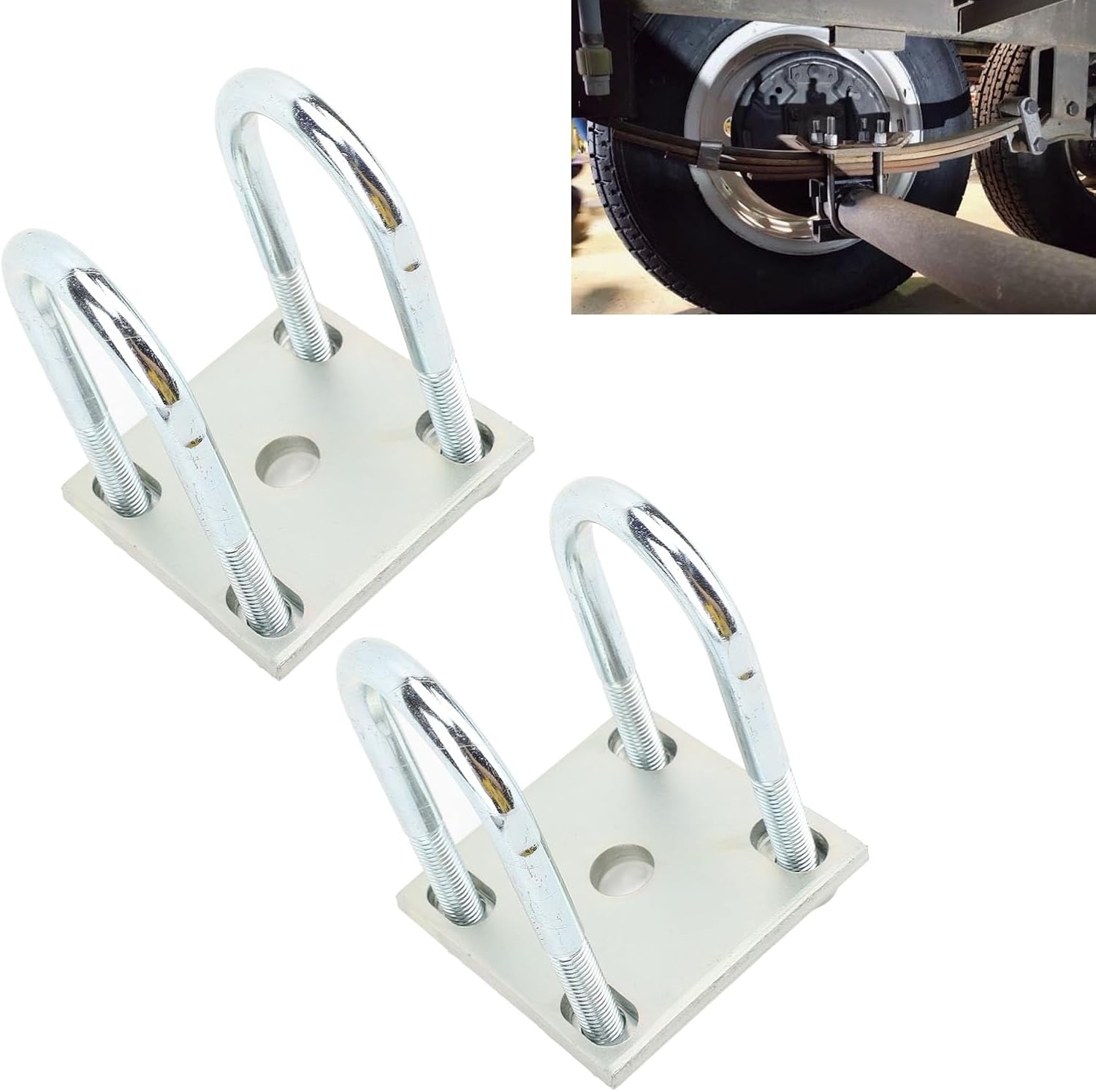 2 Set U Bolt Kit Metal Axle Leaf Springs U Bolts 150lbs Load Bearing Capacity with Plate Boat Trailer Pontoon (for 60mm
