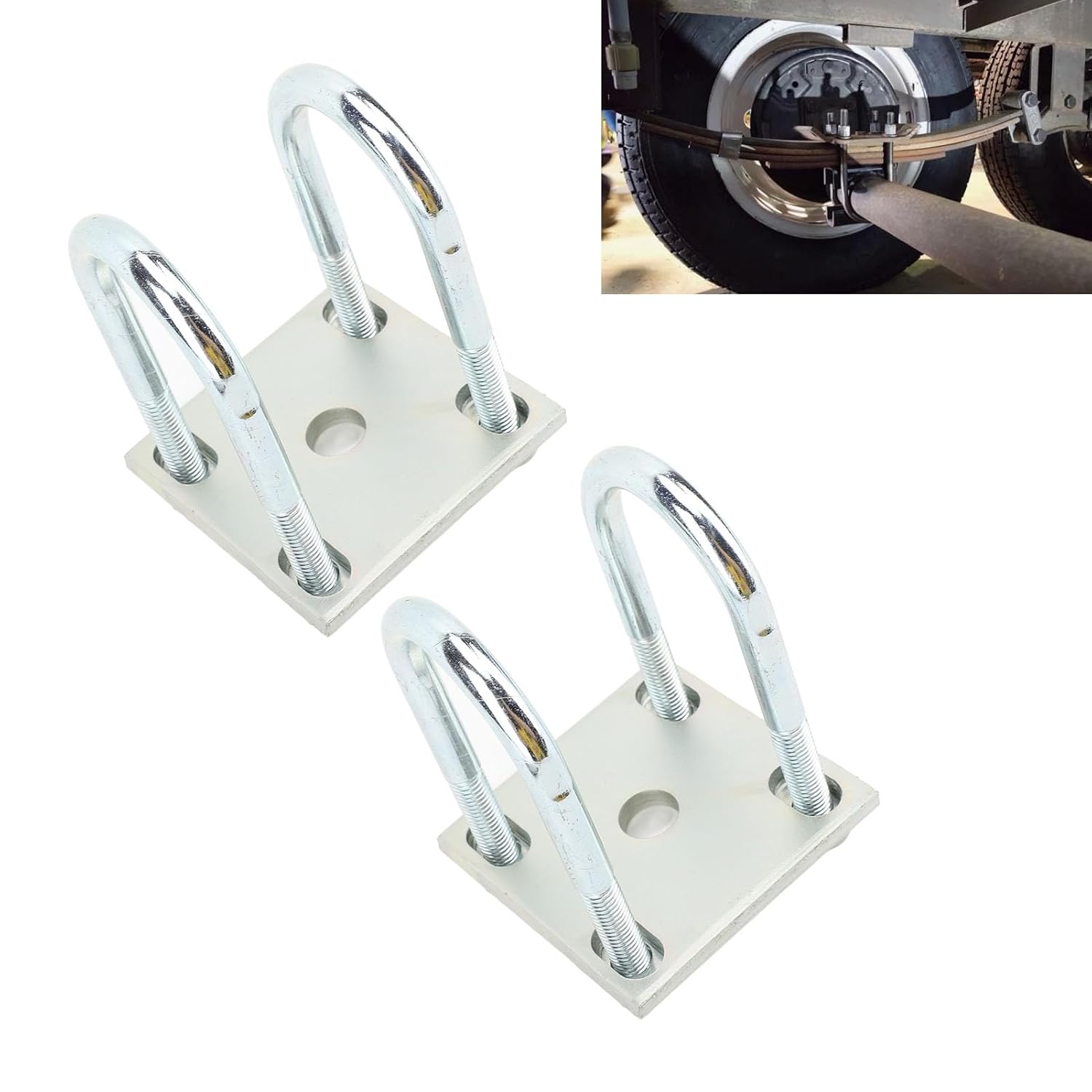 2 Set Metal U Kit for Boat Trailer, 150lbs Load Capacity, Adjustable Axle Leaf Springs U s with Mounting Plate, Fits Marine Trailer Pontoon, Steel Material for Durability (for 60mm Round Shafts)