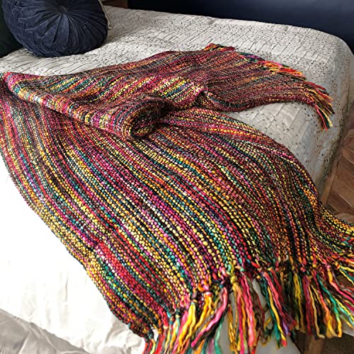 Art & Artifact Chunky Knit Blanket Boho Throw Blanket Afghan Blanket, 48" X 70" #TOP6