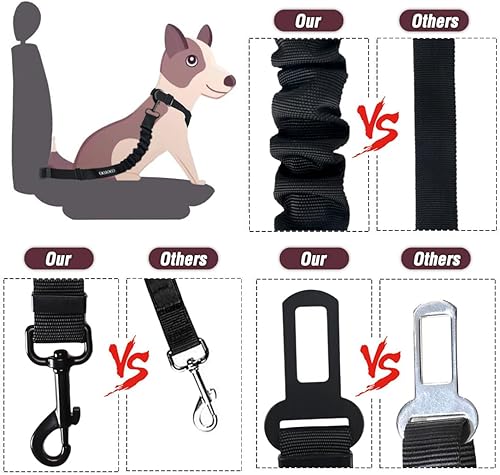 Miniatura 4 de COOYOO Cinturón de seguridad para perro, juego de 3 piezas retráctil, cinturones de seguridad ajustables para vehículo, nailon para mascotas,