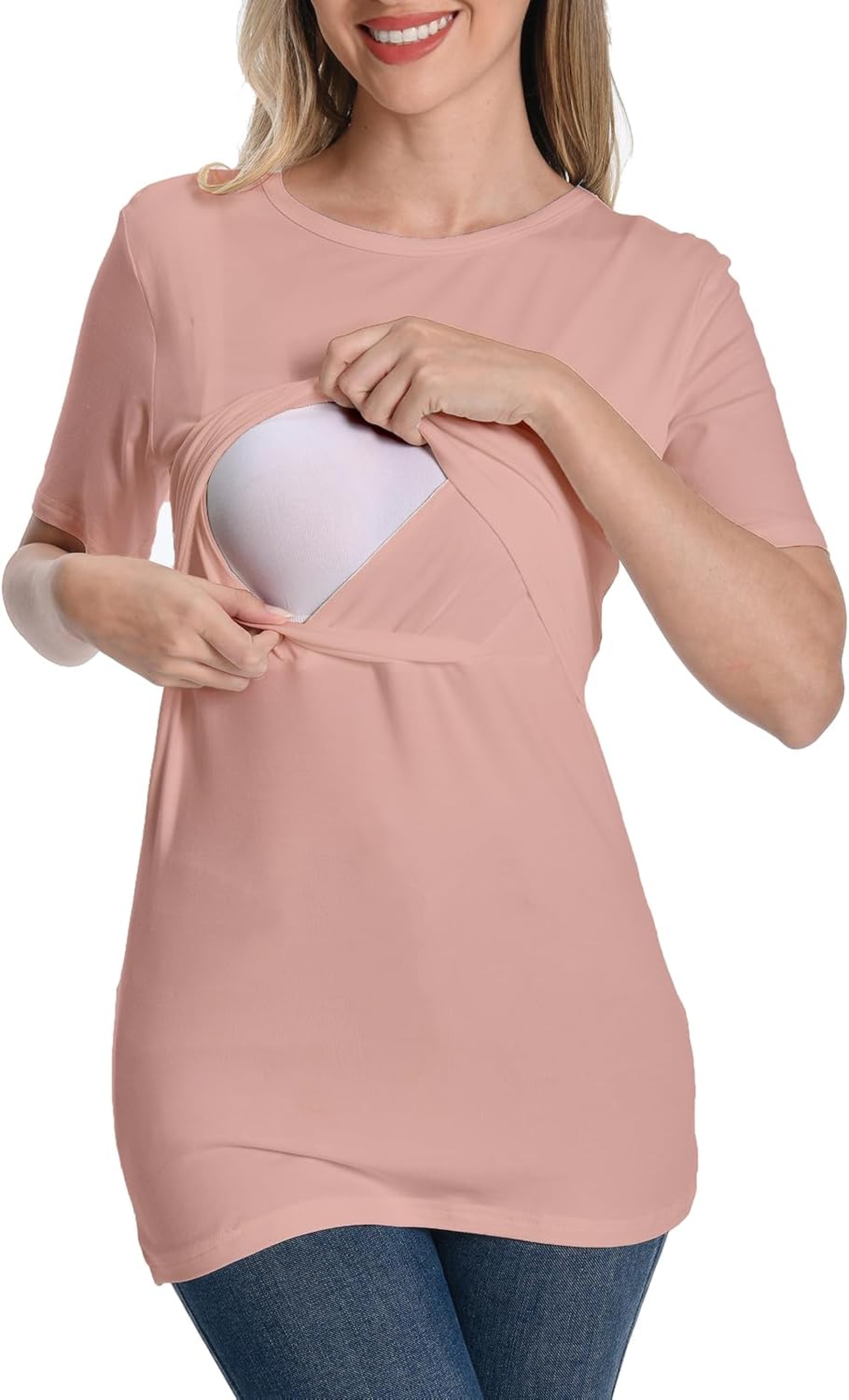 Womens Nursing Tops Breastfeeding T-Shirt Maternity Postpartum Clothes Short Sleeve