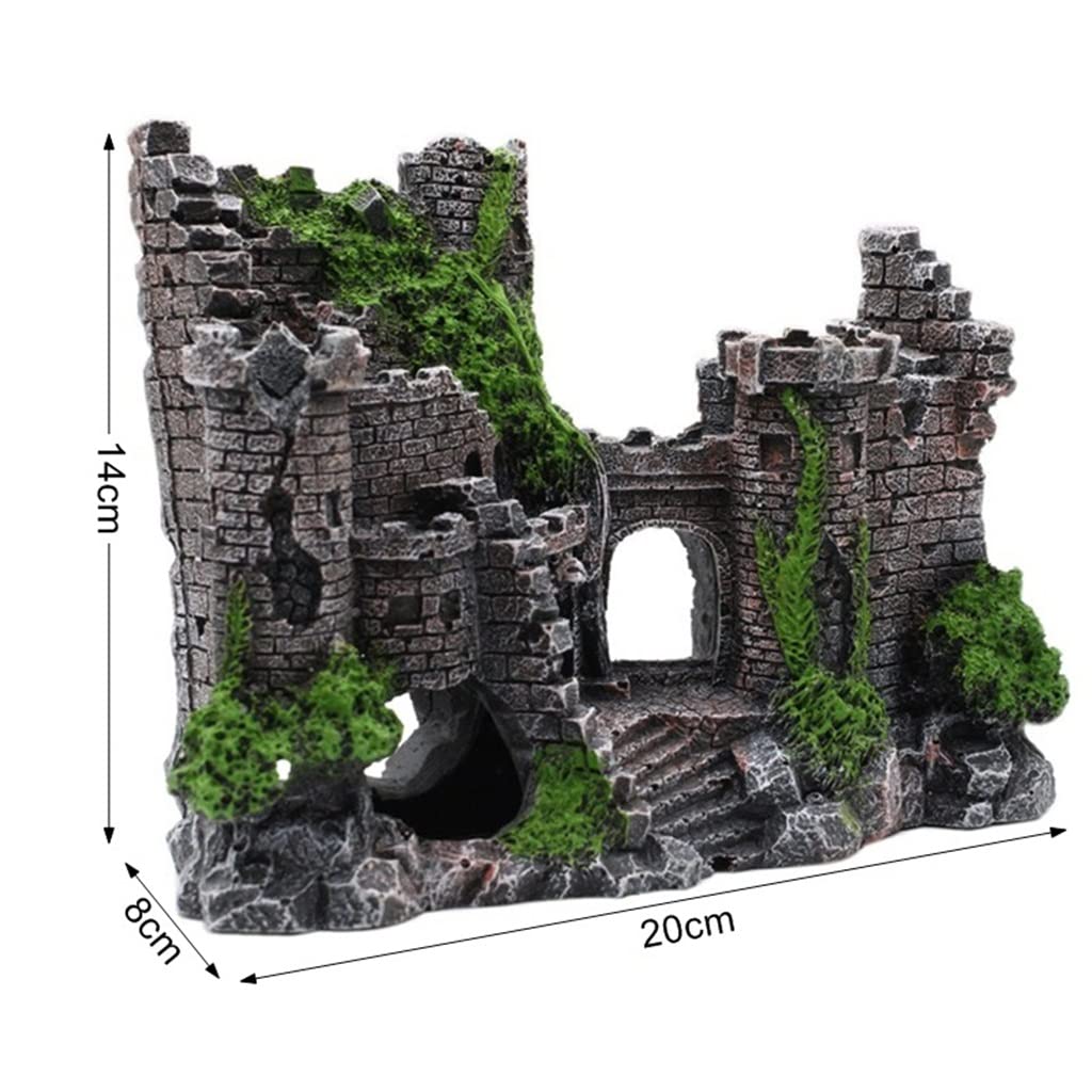 FMURY Resina Artificiale Acquario Castello Antico Decorazione Acquario Roccia Grotta Costruzione Decorazione Acquatico Paesaggistica Ornamento