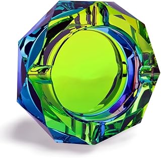 Glass Ashtray - Colorful Cigarette & Cigar Holder for Home, Office, or Tabletop Decoration - Durable Decorative Craft for Indoors & Outdoors (Green-Blue)