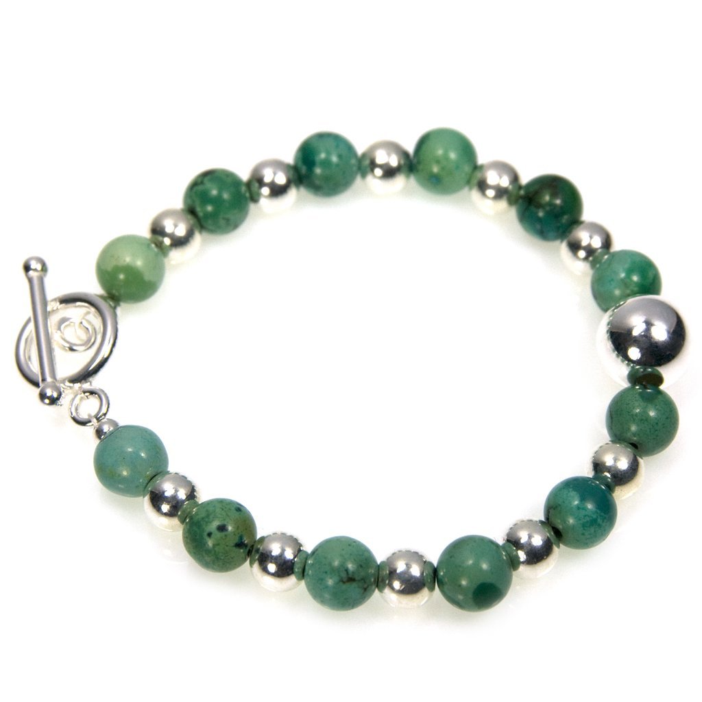 Bracciale turchese e argento massiccio, dimensioni delle pietre 7 mm