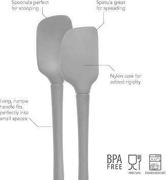 Tovolo Flex-Core Silicone Mini Spatula and Spoonula Set of 2, Oyster Gray