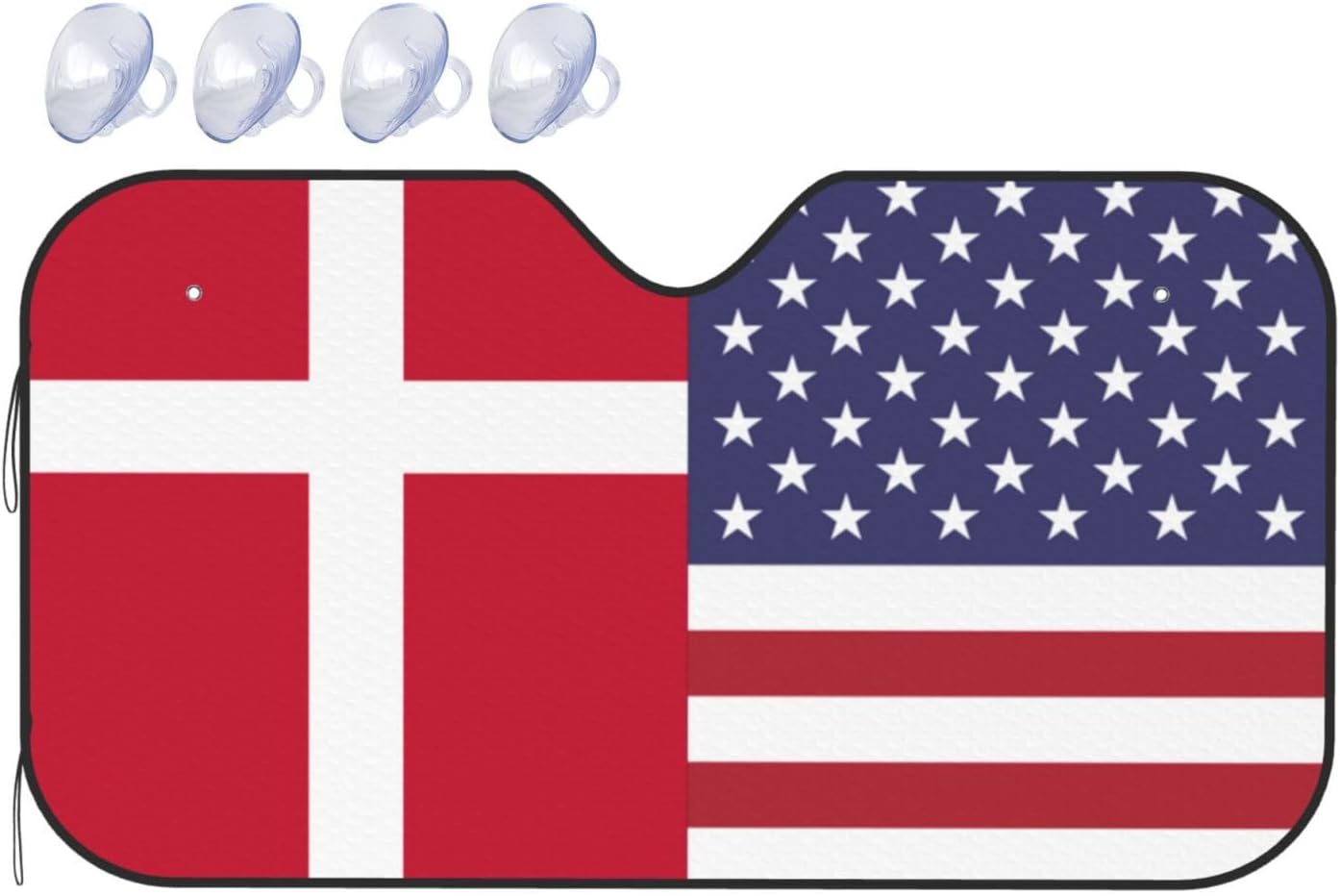 America Denmark Friendship Flag Foldable Car Windshield Sunshade Blocks Heat and Sun Glare Uv Rays