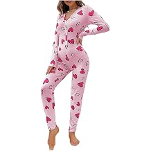 iTranyee Women Bodycon Pajama Jumpsuit V Neck Heart Print Onesie Pajama Sexy One Piece Button Down Valentines Bodysuit