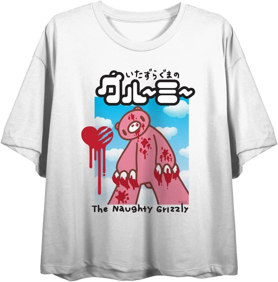Bioworld Gloomy Bear Heart Drip Juniors White Crop T-Shirt