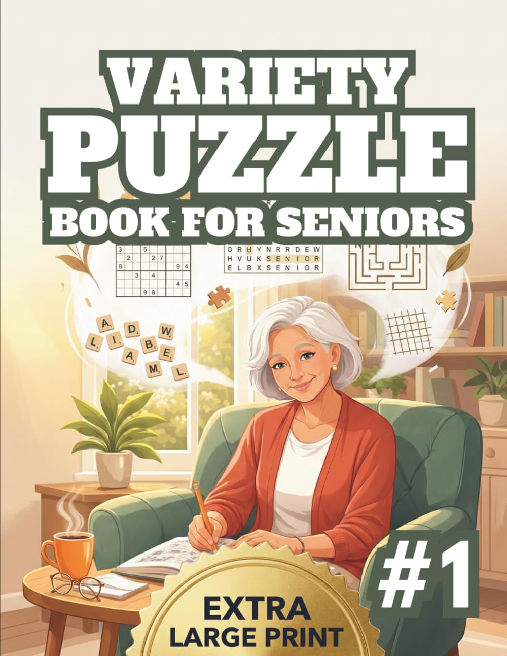 Variety Puzzle Book for Seniors: 112 Easy & Relaxing Assorted Brain Games for Adults. Extra Large Print Word Search, Sudoku, Mazes, Crosswords & Scrambles.