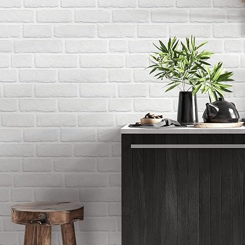 Papel de Parede Tijolo Rústico Adesivo Autocolante Lavável Branco