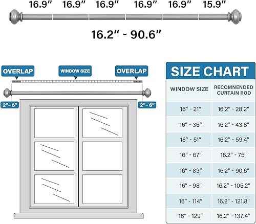 Miniatura 126 de H.VERSAILTEX - Cortinero para ventana ajustable y decorativo de 3/4 pulgadas de diámetro, para una sola ventana, con remates clásicos