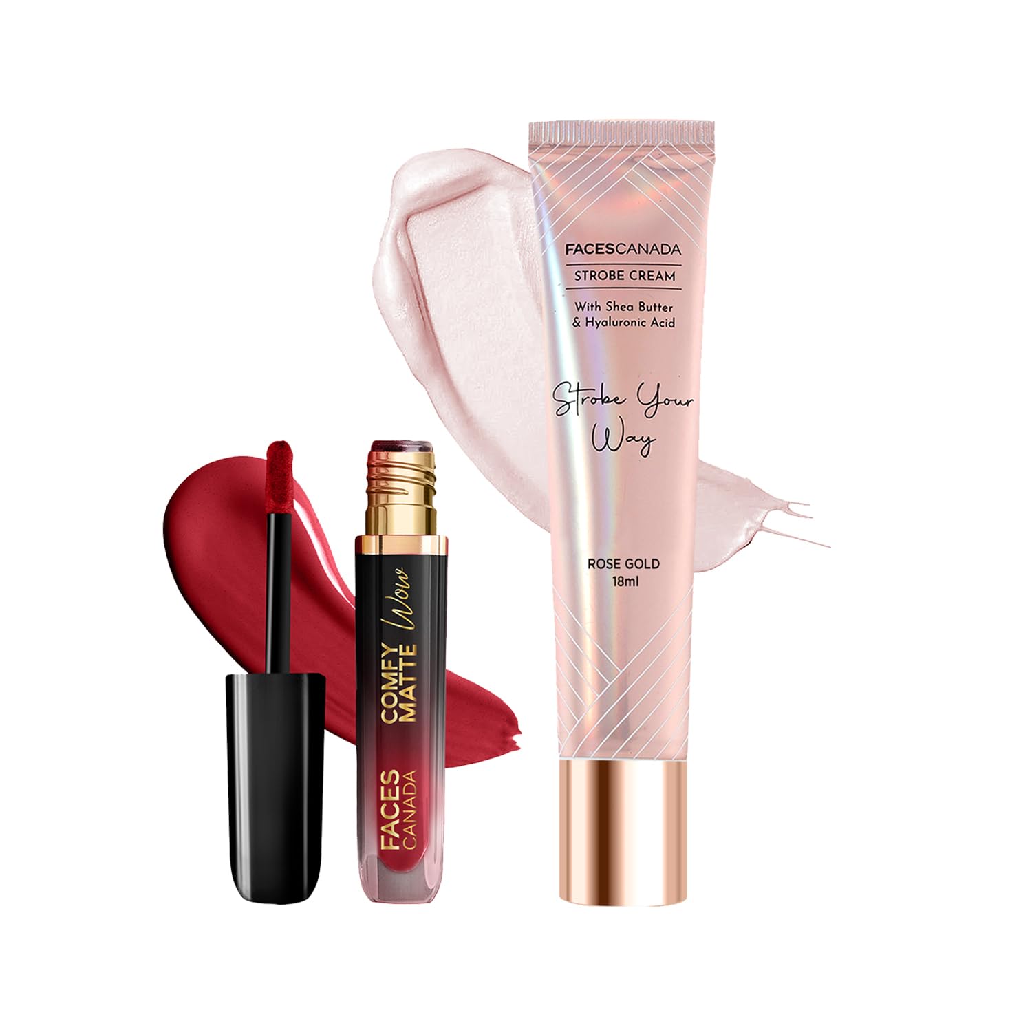 FACES CANADA Comfy Matte Wow Liquid Lipstick - Maroon Maven 05 (3.8ml) & Rose Gold Strobe Cream (18ml) Combo| Highly Pigmented | Flawless Radiant Dewy Skin | Illuminating & Glowing Makeup Base-image-17