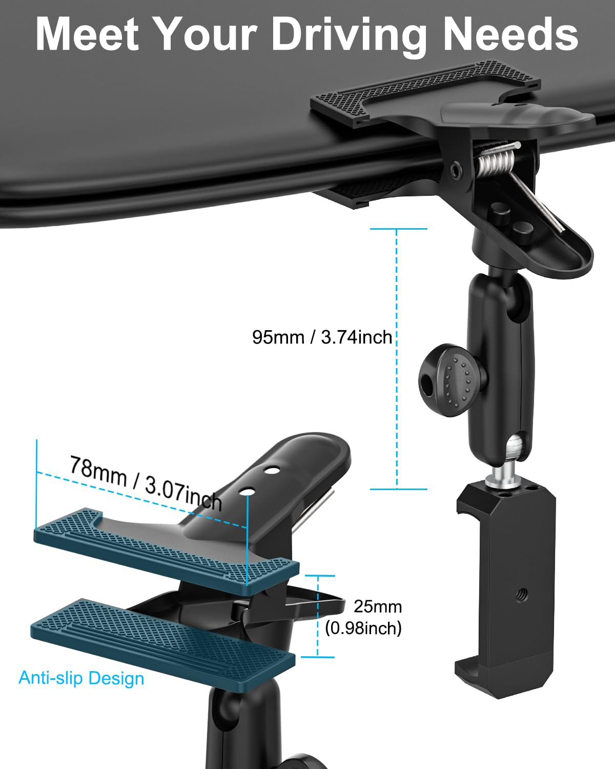 Soporte de metal para iPhone 16, 15, 14, 13, 12, 11 Pro Max, Android y todos los teléfonos inteligentes, soporte para teléfono celular de coche con brazo multifuncional ajustable de 360°, abrazadera