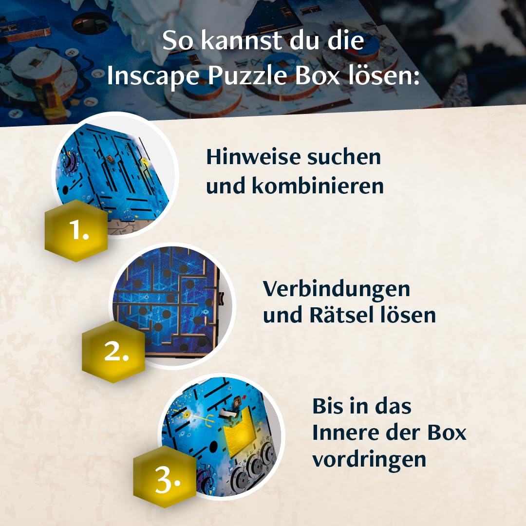 INSCAPE Atlantis Labyrinth - Cluebox - Rätselbox Holz - Puzzle Box - Escape Room Spiel Erwachsene und Kinder - Knobelspiele - 3D Holzpuzzle - Denkspiele - Geschenkbox