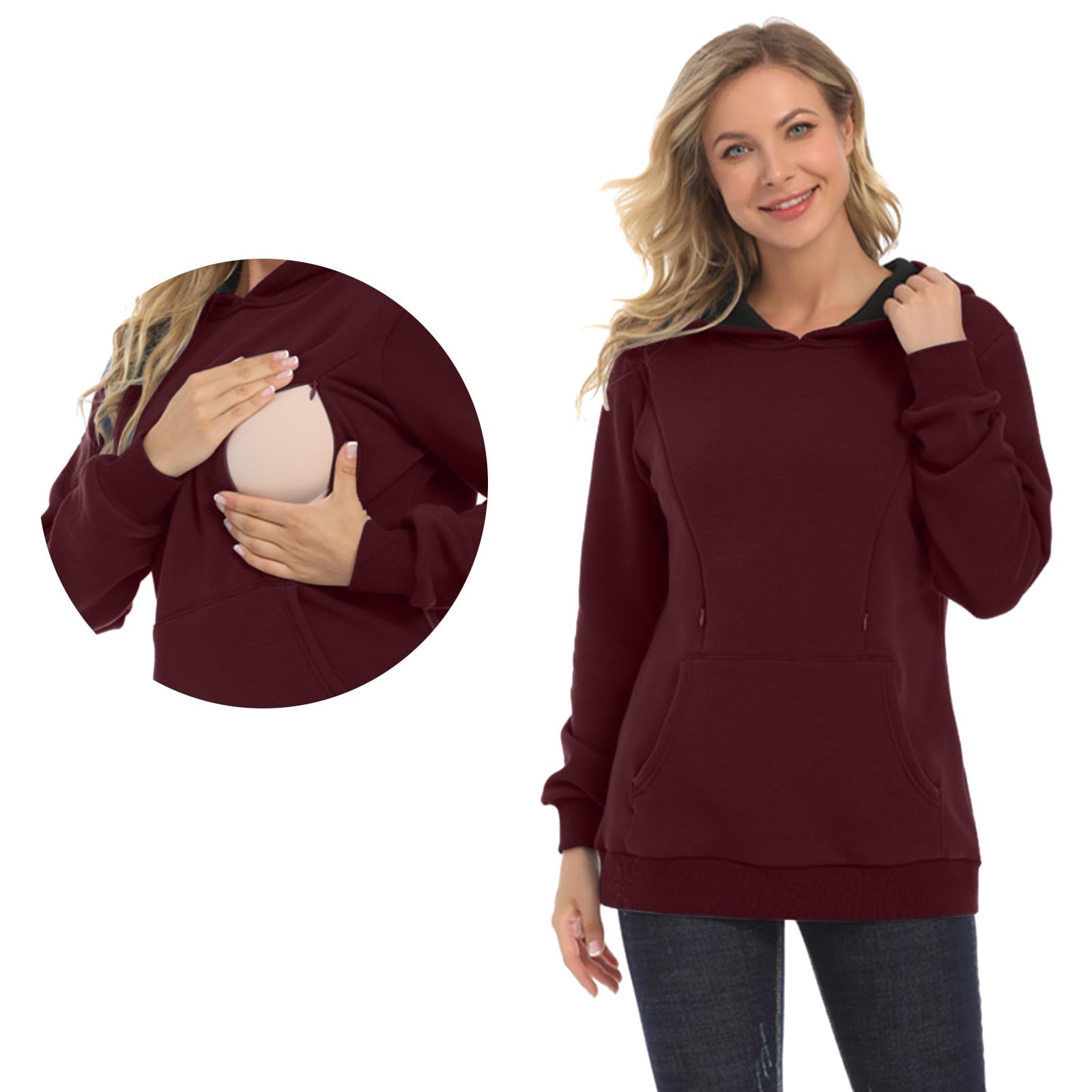Sudadera de lactancia para mujer, manga larga, camiseta de maternidad, ropa de ocio, camiseta de lactancia, camiseta de maternidad, sudadera con capucha para lactancia, invierno, cálido