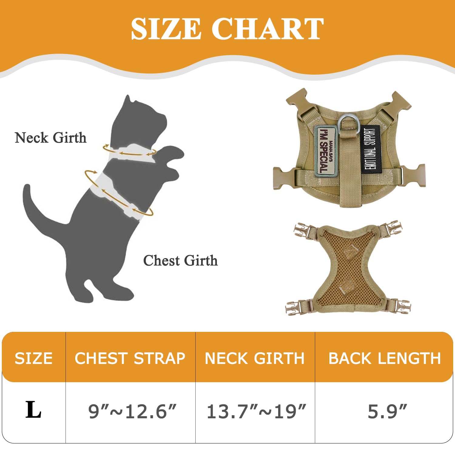 Taktisches Katzengeschirr zum Spazierengehen, ausbruchsicher, weiches Netzgewebe, verstellbar, Haustierweste, Geschirr für große Katzen, kleine Hunde und Khaki (Khaki, Medium)