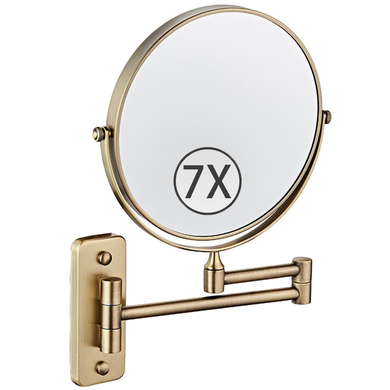 SXFSDOU 8" Wall Mounted Makeup Mirror with Magnification, Double Sided Magnifying Mirror, Rotatable Extendable Bathroom Shaving Vanity Mirror,Bronze,7X