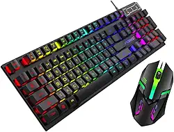 Kit Teclado Gamer Semi Mecânico RGB, com Mouse Gamer 3600DPI, Óptico Compatível PC/PS4/PS5/One