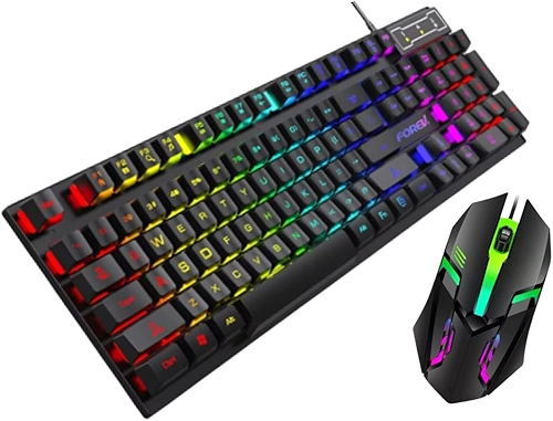 Kit Teclado Gamer Semi Mecânico RGB, com Mouse Gamer 3600DPI, Óptico Compatível PC/PS4/PS5/One