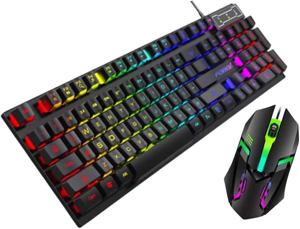 Kit Teclado Gamer Semi Mecânico RGB, com Mouse Gamer 3600DPI, Óptico Compatível PC/PS4/PS5/One