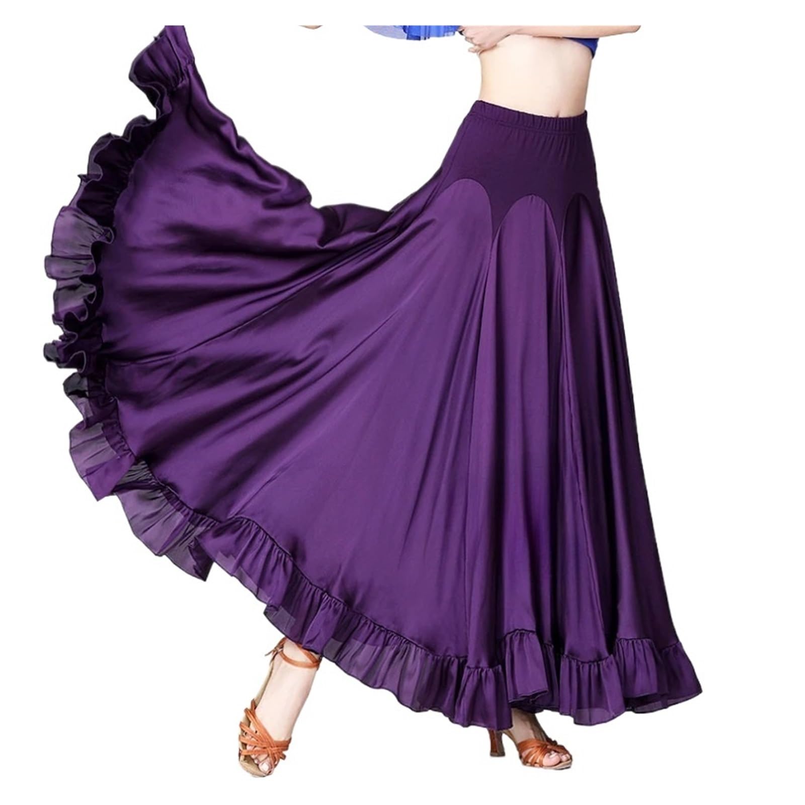 Gonna Flamenco Abito da Ballo Moderno Sociale Grande Swing Gonna a Mezza Lunghezza Nuovo Abito da Competizione da palcoscenico Valzer Grande Swing Gonna(Black,XL)