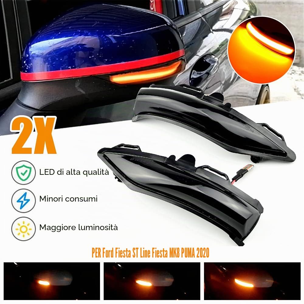 2 pezzi indicatori di direzione a LED per specchietto laterale compatibile con F-ord Fie-sta MK8 2019, compatibile con Fie-sta ST Line MK8 2018 2019 2020, compatibile con Pu-ma MK2-Giallo