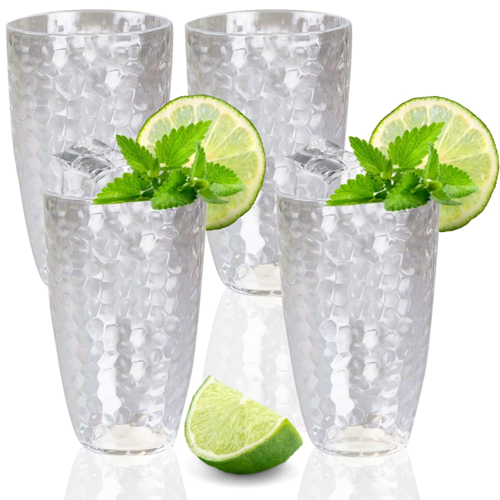 EVERBUY Dimpled Plastic Glasses Tumblers - Plastic Tumblers for Adults - Plastic Beakers for Adults (Set of 4 Tumblers)