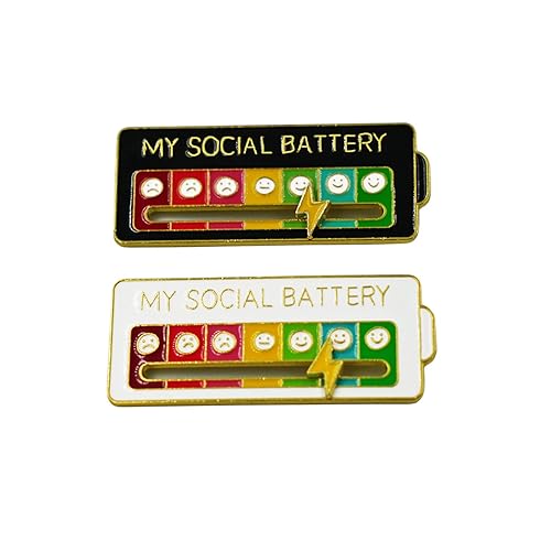 LabWiGBL 2 Pcs Social Battery Pin, Funny My Social Battery Pin Enamel Pins for Women in Two Colors(black+whtie)