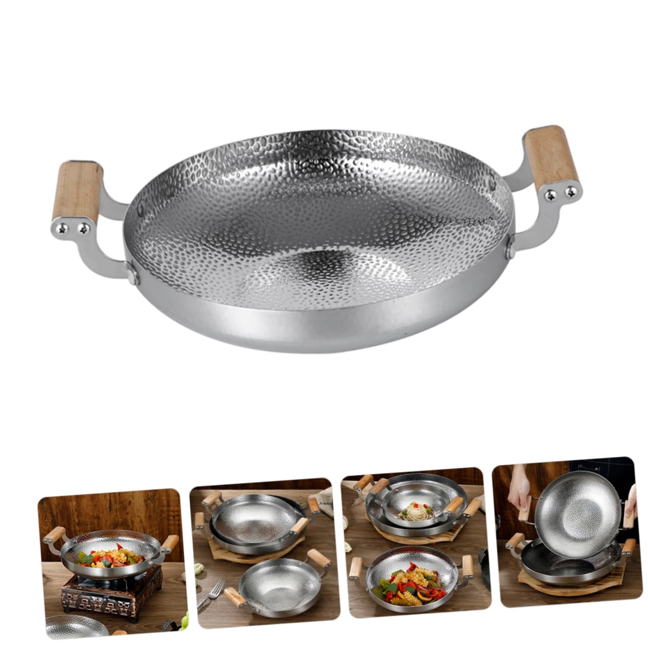 Cabilock Stahlkochtopf Mit Doppelgriff Kochpfanne Haushaltsküchenartikel Wokpfanne Aus Edelstahl Küchenutensil Bratpfanne Aus Edelstahl Grillpfanne Aus Trockentopf Wok Für Herd Kochbedarf